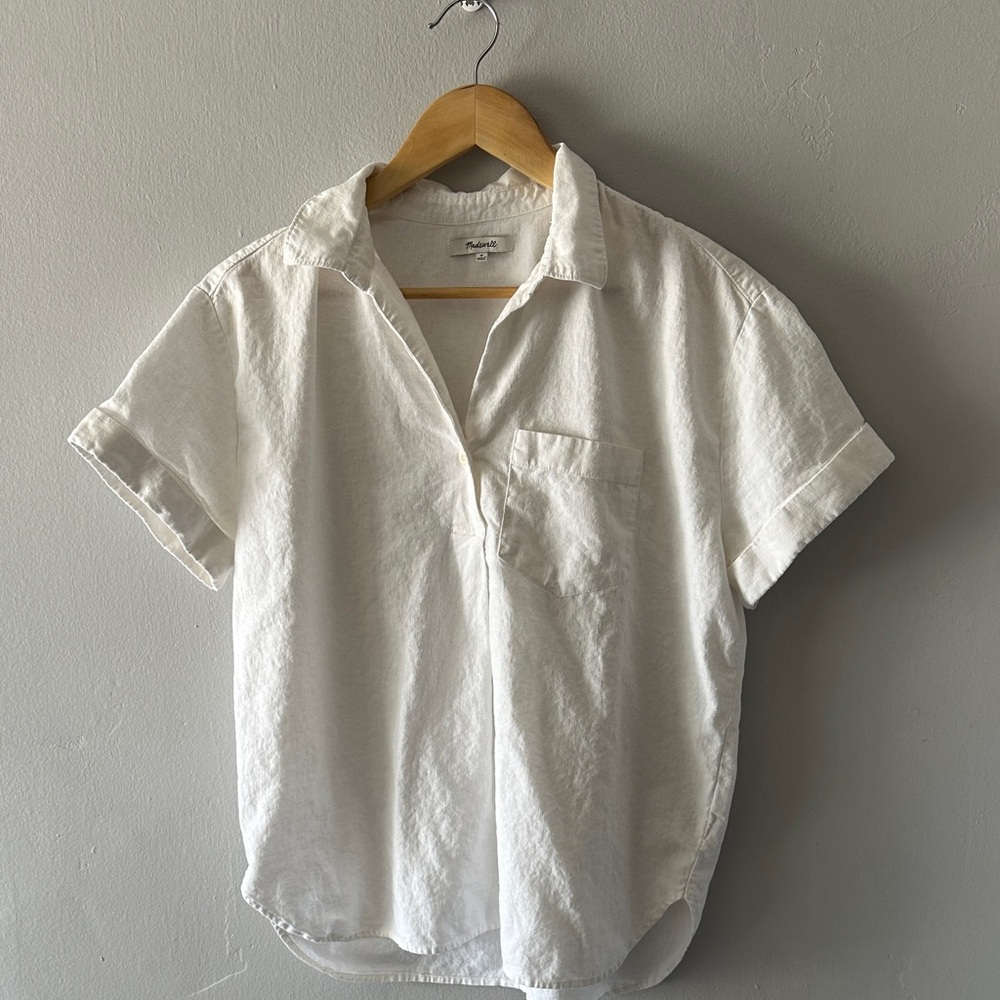 Madewell Ivory White Short Sleeve Shirt linen